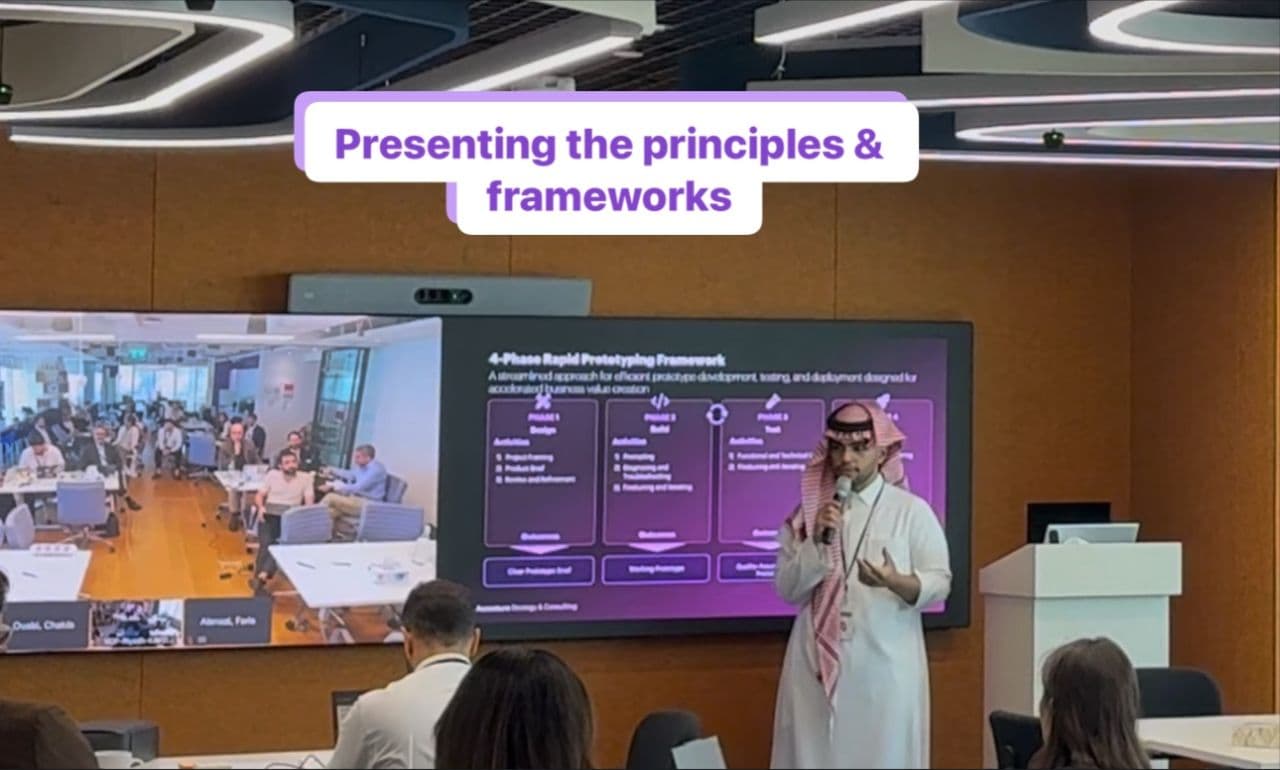 Faris presenting the Rapid Prototyping framework at Accenture Strategy & Consulting Middle East